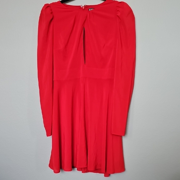 Express Going Out Vibrant Red Long Sleeve Slit Chest Mini Dress Size 2 - Picture 1 of 8